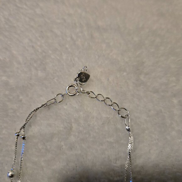 New Double Layer 925 Sterling Silver Star Charm Bracelet with Textured Beads - Picture 2 of 2